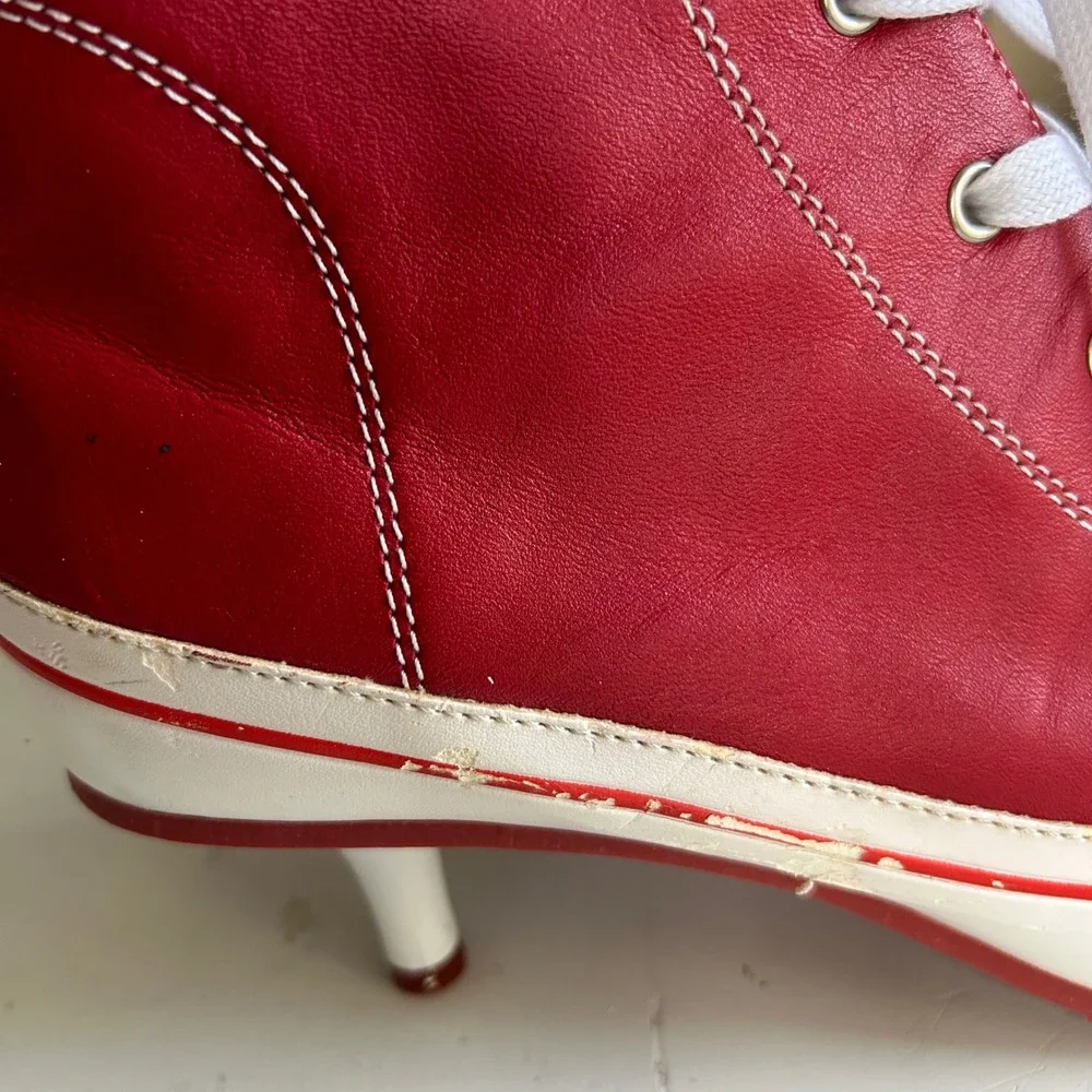 Y2K Steve Madden Kitten Heel High tops size 8.5 Red Leather Boots Streetwear - Picture 8 of 13